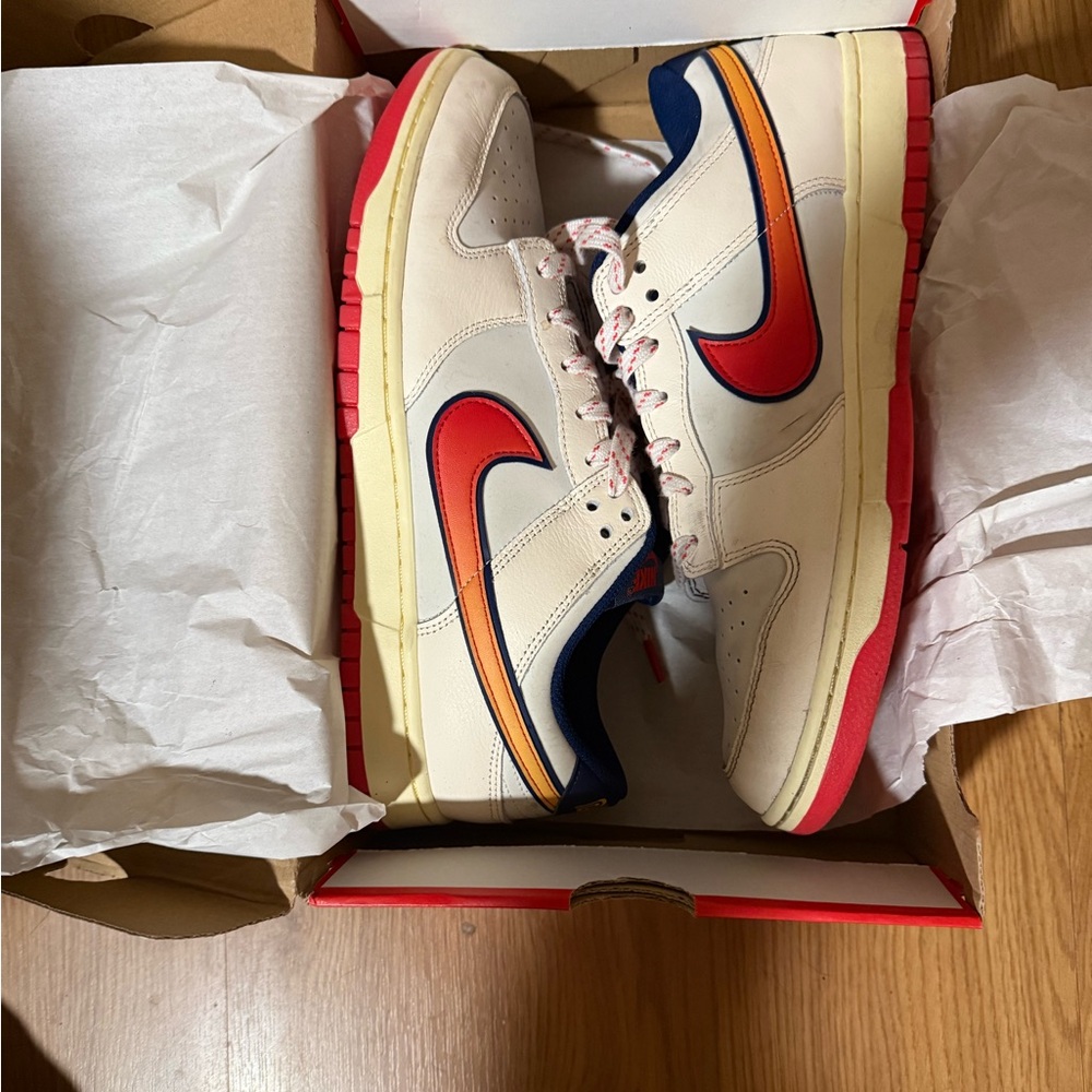 Nike Dunk Low Cream with Red and Blue Accents